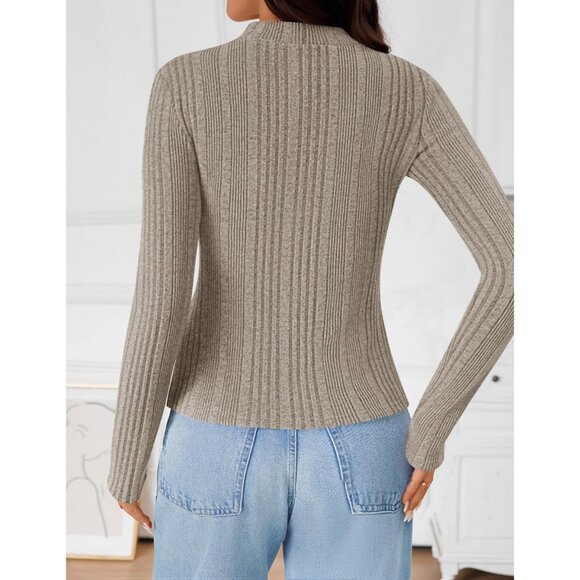 Women's Fleece Sherpa Lined Mock Neck Knit Thermal Long Sleeve Top - Picture 4 of 6